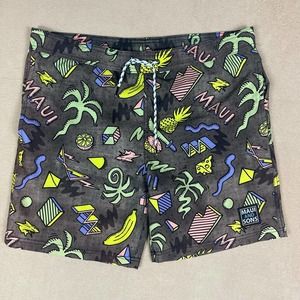 Maui And Sons Mens M Swim Trunks Multicolor Elastic Waist W‎ Drawstring Pockets